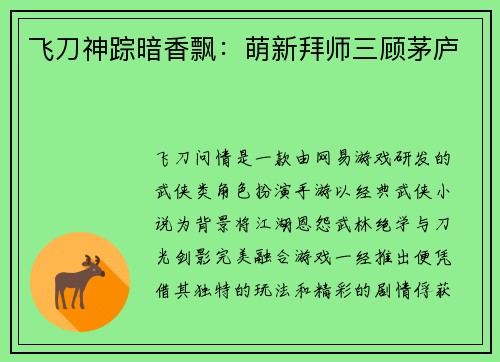 飞刀神踪暗香飘：萌新拜师三顾茅庐